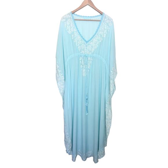 Melissa Odabash Blue Embroidered Kaftan Maxi Dress Coverup ONE SIZE - Picture 1 of 12